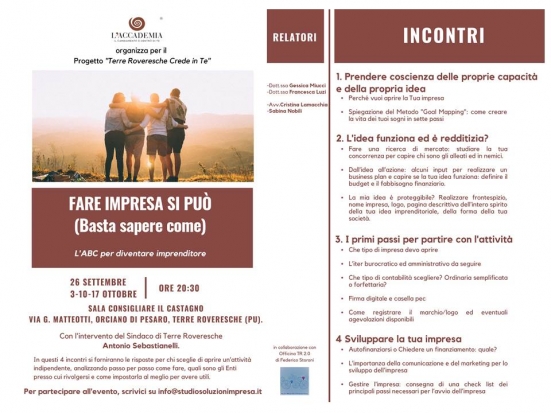 Terre Roveresche dedicherà quattro giovedì agli imprenditori del futuro