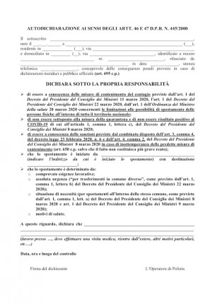 Ecco il nuovo modulo per l’autodichiarazione degli spostamenti