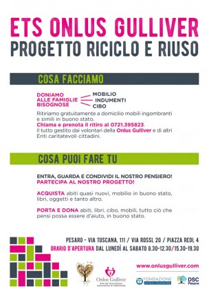 L'invito della Onlus Gulliver di Pesaro: "Donateci cibo, abiti usati e mobilio per sostenere le famiglie più bisognose della città"