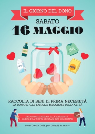Sabato 16 maggio è la Giornata del Dono: una raccolta porta a porta di beni per famiglie bisognose