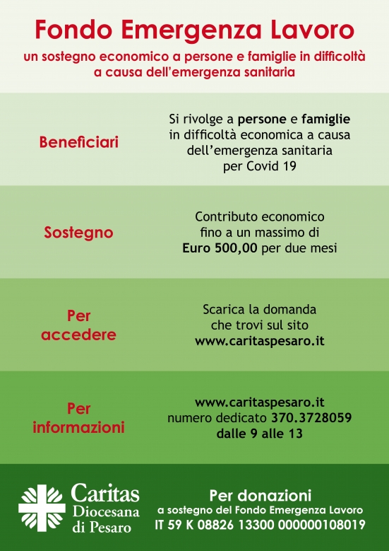 Nasce il Fondo Emergenza Lavoro della Caritas Pesaro, fino a 500 euro ai nuclei familiari in difficoltà