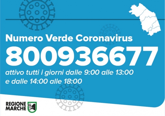 Torna attivo il numero verde regionale 800936677 per assistenza relativamente al Covid-19