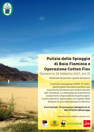 Domenica alle 15:00 pulizia della spiaggia di Baia Flaminia a Pesaro, si invita a partecipare