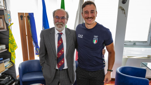 Il presidente Paolini riceve l'azzurro del bob Pagnini, unico marchigiano alle Olimpiadi invernali di Pechino