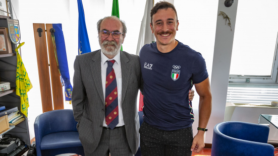 Il presidente Paolini riceve l'azzurro del bob Pagnini, unico marchigiano alle Olimpiadi invernali di Pechino