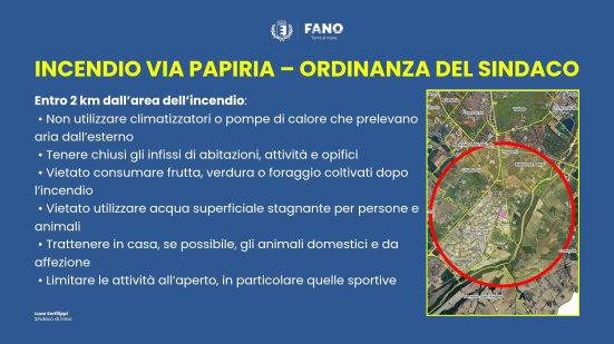 Incendio a Fano: ordinanza urgente per la tutela della salute pubblica