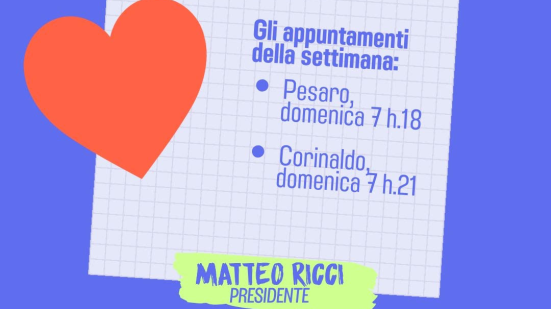 Matteo Ricci lancia i "Comizi d'Amore per le Marche": primo appuntamento a Pesaro e Corinaldo