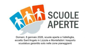 Vallefoglia, scuole aperte l’8 gennaio: chiuse Sant’Angelo in Lizzola e Montefabbri
