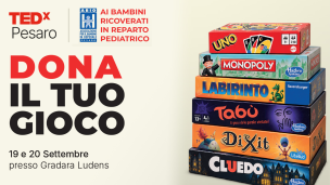 Gradara Ludens 2026, “Dona il tuo gioco”: TEDxPesaro raccoglie giochi per ABio Pesaro
